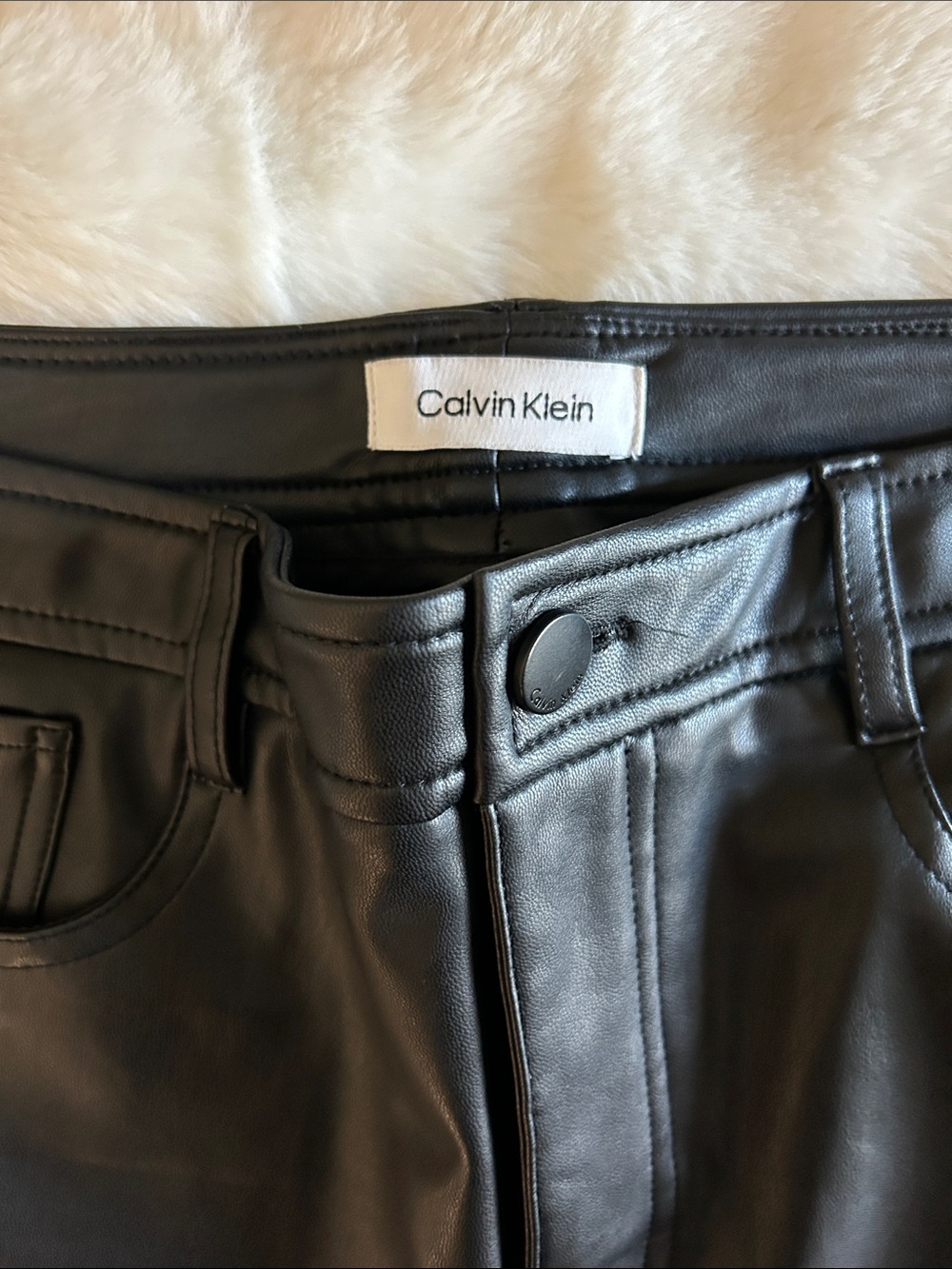 Calvin Klein Black Faux Leather Pants - Picture 3 of 8